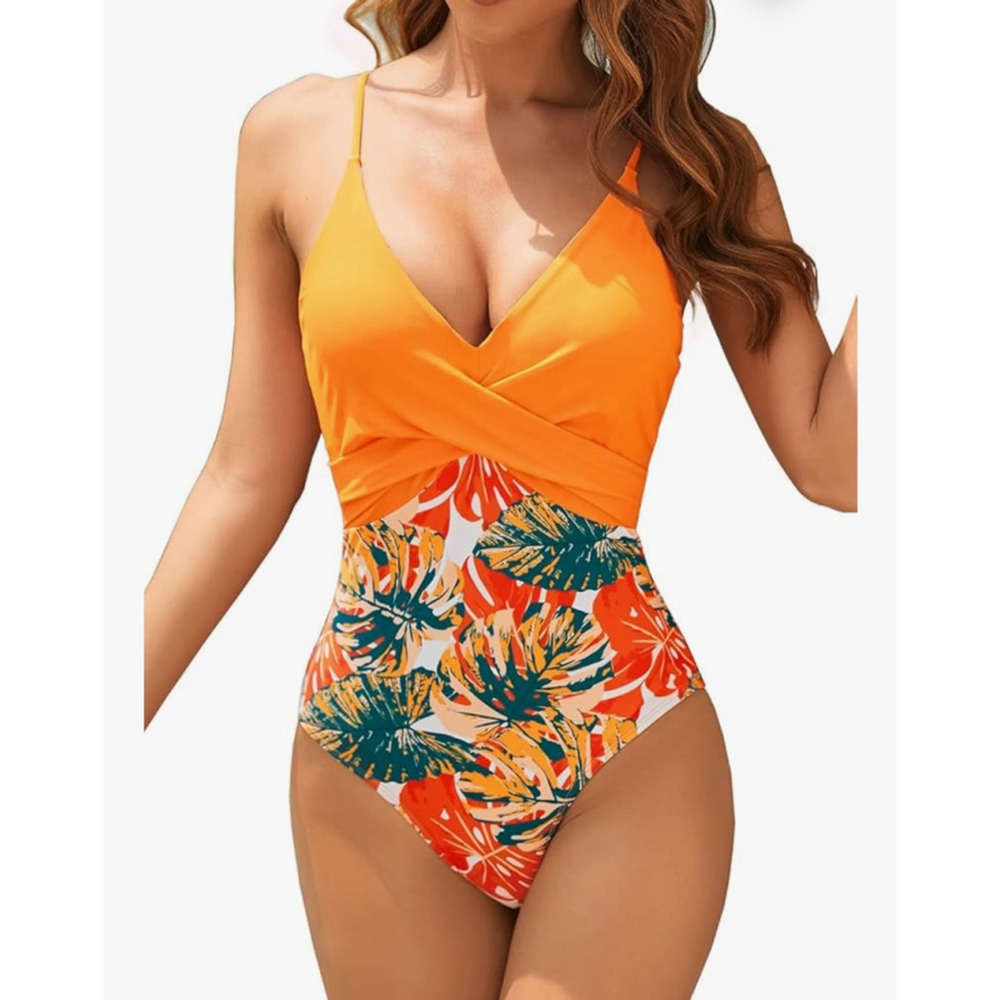NEW V Neck Push Up 1 Pc Swimsuit Floral Bathing Suit M